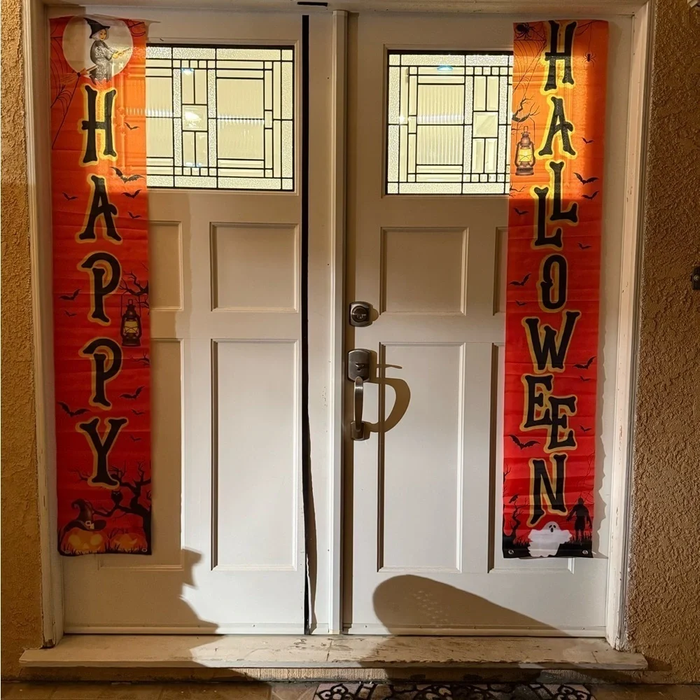 2PCS Happy Halloween Door Banners Porch Hanging Decoration Party Entryway